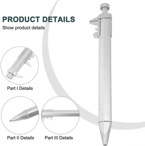Vista 7 de Multifunctional Pen With Caliper Ruler Gel Ink Retractable Writing Tool For Office School Blue Refill(Black refill)