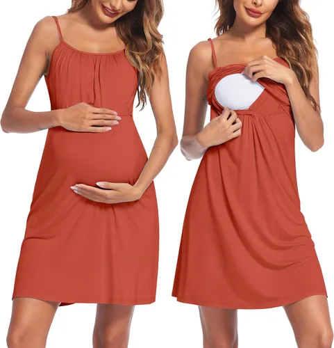 Vista 7 de Ekouaer Camisón de lactancia para mujer, vestido de maternidad, vestido de lactancia materna, ropa de dormir A-Negro