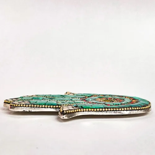 Vista 6 de Verde - Soporte para incienso de mano Hamsa - Mosaico Piedras