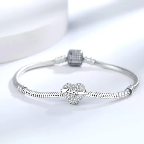 Vista 5 de Dijes de piedra natal de plata de ley 925 con cuentas de corazón de amor para pulsera de dijes Pandora, apto para el día de la madre, Navidad