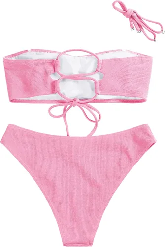 Vista 6 de ZAFUL - Juego de bikini para mujer, sin tirantes, acanalado, con corte alto