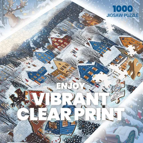 Vista 6 de Rompecabezas de Navidad de 1000 piezas para adultos, rompecabezas de pueblo de nieve, rompecabezas para celebrar Navidad, regalo para familiares