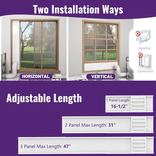 Vista 3 de Mxclimate Kit de ventilación de ventana compatible con manguera de conductos de 3 pulgadas/4 pulgadas para ventanas correderas, kit de sellado