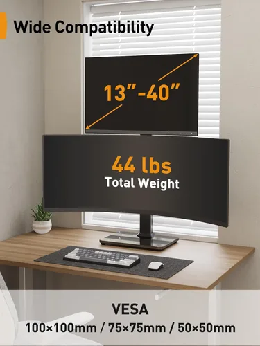 Vista 2 de Soporte de monitor Perlegear, soporte de monitor doble para dos pantallas de 13-40 pulgadas, soporte de monitor vertical con rotación de 360 grados