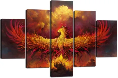 Vista 36 de 5 piezas de pintura sobre lienzo ardiente de fénix dibujado en estilo heráldico fuego fénix arte de pared vintage impresiones obras de arte arte