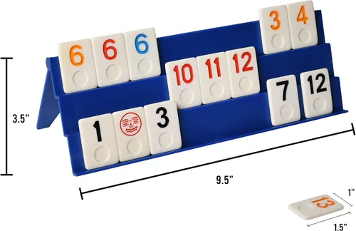 Vista 5 de Point Games Juego clásico de Rummy Cube de tamaño completo, con estantes plegables de 3 niveles y azulejos, en una bolsa de viaje de lona súper