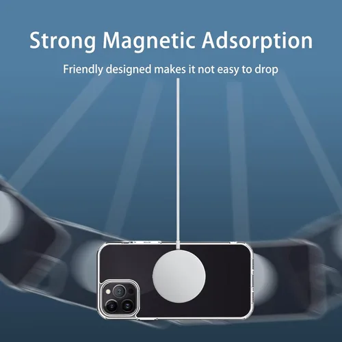 Vista 4 de Funda magnética compatible con iPhone 13 Pro, compatible con carga inalámbrica MagSafe, parte trasera transparente antiarañazos, a prueba de golpes
