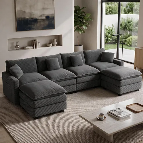 Vista 18 de Cloud Couch Sectional, L Shaped Modular Sofa with Movable Ottoman Negro