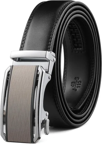 Vista 10 de Drowsmen - Cinturón de cuero para hombre con trinquete de 1 3/8 pulgadas, hebilla automática de deslizamiento con clic, ajuste ajustable para un