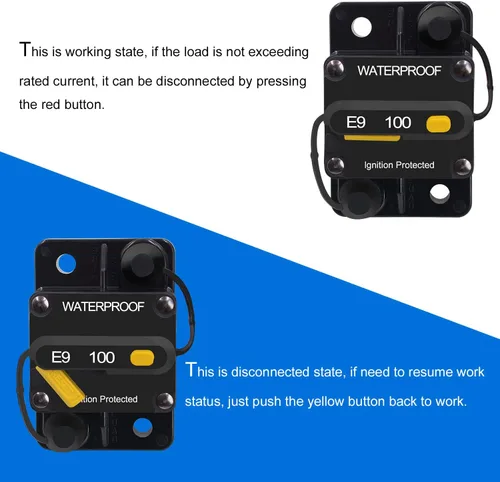 Vista 6 de E-Bro Disyuntor de 100 amperios con interruptor de reinicio manual, impermeable, para automóvil, barco marino (100 A)
