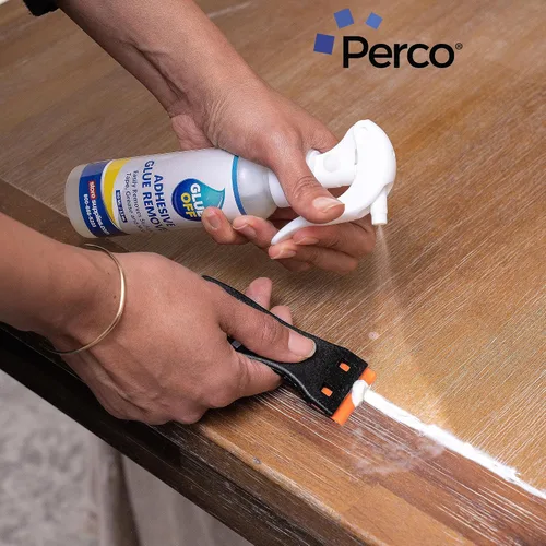 Vista 6 de Perco Removedor de Adhesivo Quitapegamento - ¡Nueva Fórmula Más Fuerte! - 3.3 oz con Raspador y Navaja de Plástico Spray Removedor de Pegamento
