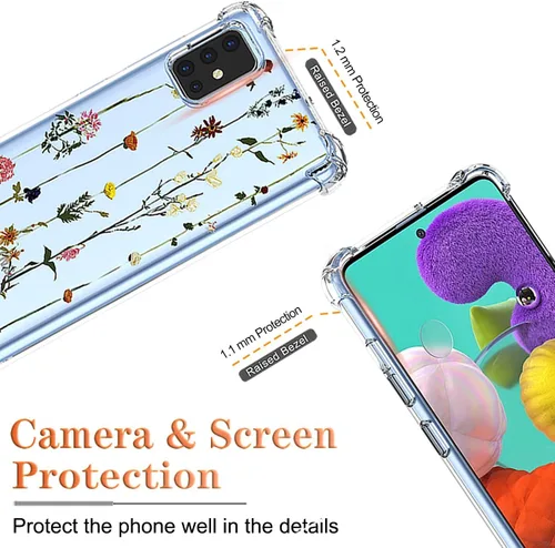 Vista 2 de Funda para Galaxy A71 4G, Samsung A71 4G SM-A715F con protector de pantalla, funda transparente con patrones de jardín de flores, funda protectora