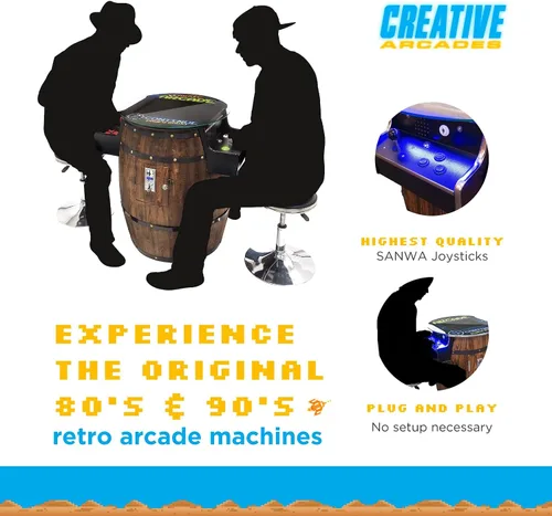 Vista 2 de Creative Arcades - Máquina arcade de tamaño completo de grado comercial estilo barril de vino Estándar/M/L Juegos clásicos 2 joysticks Sanwa