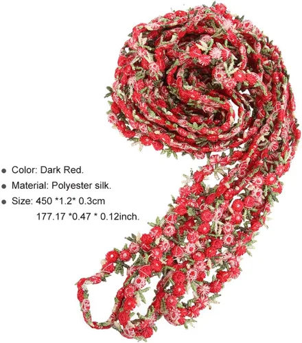Vista 2 de Cinta de ajuste de encaje floral rojo oscuro 15 pies de encaje de flores bordadas para boda costura artesanía apliques