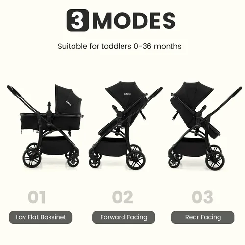 Vista 3 de INFANS Cochecito de bebé 2 en 1, cochecito convertible con moisés, asiento reversible, respaldo ajustable, plegable con una mano, cochecito compacto