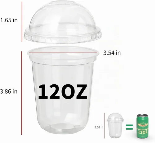 Vista 5 de 50 vasos de plástico desechables, 12 onzas transparentes con tapas, sin agujero