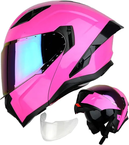 Vista 12 de 1Storm Casco integral modular/abatible con doble visera y protección solar para motocicleta de calle + Un escudo transparente adicional: KT928