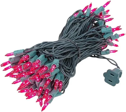 Vista 10 de Novelty Lights Mini luces incandescentes tradicionales de 50 pies, 100 bombillas, color morado sobre cable verde con espacio de 6 pulgadas, grado