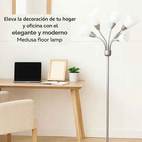 Vista 6 de LIGHTACCENTS Lámpara de pie Medusa de 5 luces para dormitorio – Lámpara de pie con múltiples cabezas y 5 pantallas de acrílico blanco, lámpara araña