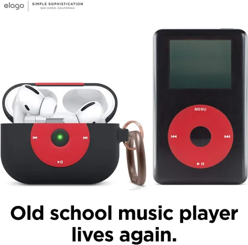 Vista 3 de elago AW6 - Funda compatible con AirPods Pro, diseño de reproductor de música clásica retro con llavero, silicona duradera, diseño clásico