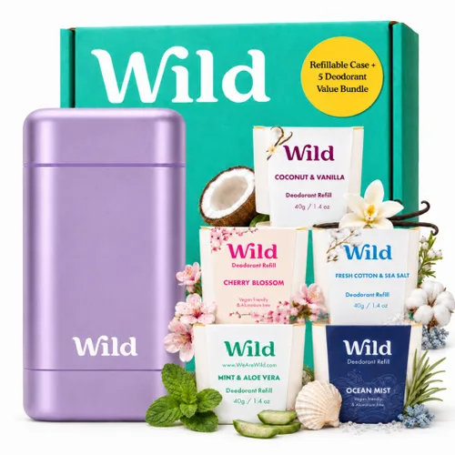 Vista 19 de Wild - Kit de inicio recargable de desodorante con estuche de agua y recarga perfumada de pomelo rosa y lima 1.4oz - Sin aluminio - Protección