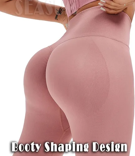 Vista 2 de SEASUM Leggings de entrenamiento para levantamiento de glúteos, de cintura alta, sin costuras, para gimnasio, yoga, leggings suaves de compresión
