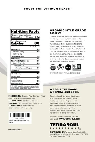 Vista 2 de Anacardos orgánicos Terrasoul Superfoods (Grado Mylk)