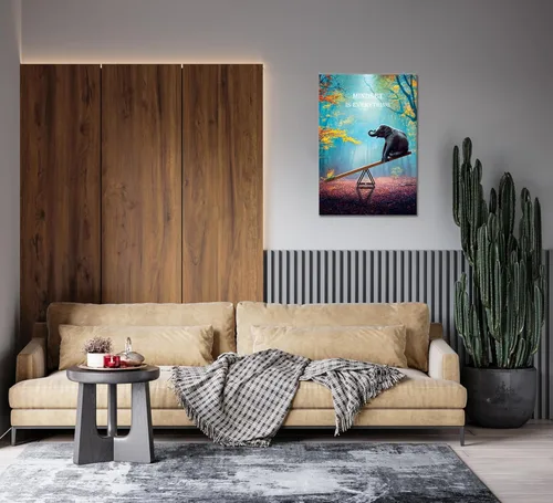 Vista 4 de SKASNFAI Arte de Pared de Elefante Mentalidad Motivación Lienzo de Pared de Oficina Póster de Animales Obra de Arte Enmarcada para Sala de Estar