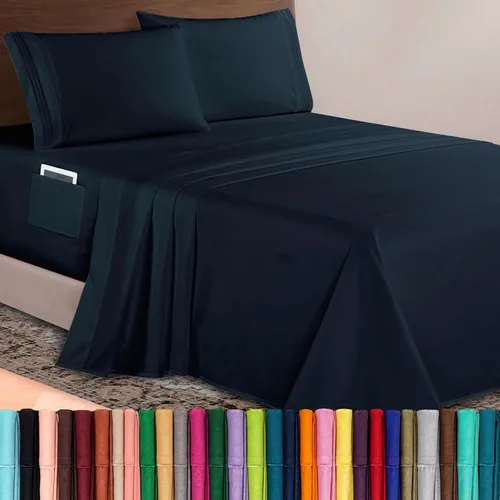 Vista 89 de Elegant Comfort Lujoso juego de sábanas de microfibra de alta calidad 1500 hoteleras bordadas de tres líneas más suaves de 4 piezas, resistente a