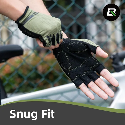 Vista 5 de ROCKBROS Guantes de ciclismo para hombres y mujeres, guantes de ciclismo transpirables de medio dedo, guantes acolchados que absorben los golpes