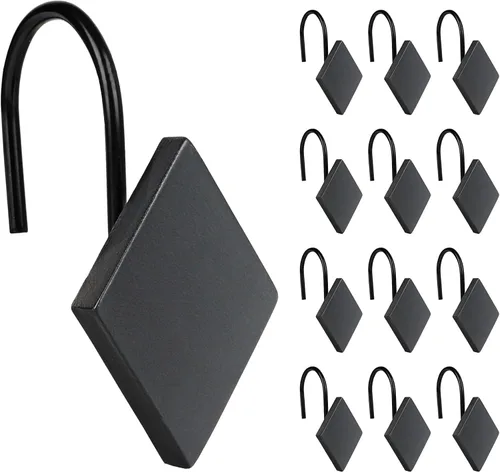 Vista 11 de Sunlit Ganchos decorativos para cortina de ducha modernos de mediados de siglo, anillos de cortina de ducha geométricos negros para baño, resina