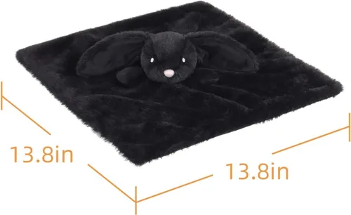 Vista 6 de Apricot Lamb Manta de conejo negro suave para bebés, manta de seguridad para bebés niños y niñas, bebés y niños pequeños, 13.8 x 13.8 pulgadas