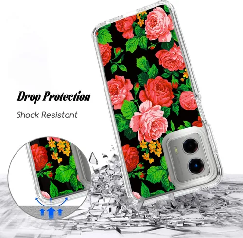 Vista 4 de Funda compatible con Motorola Moto G 5G 2023, funda original floral Moto G 5G con diseño híbrido 2 en 1, carcasa de policarbonato TPU fuerte Negro
