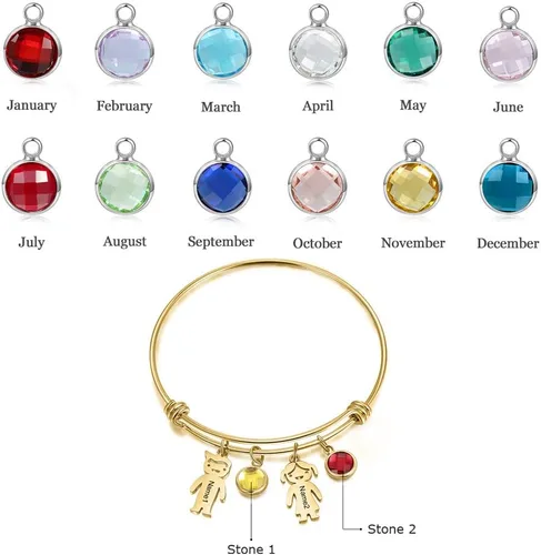 Vista 2 de kaululu Regalos personalizados para mujeres, pulsera de mamá con nombres de niños, pulseras de acero inoxidable para mujer, regalos de cumpleaños