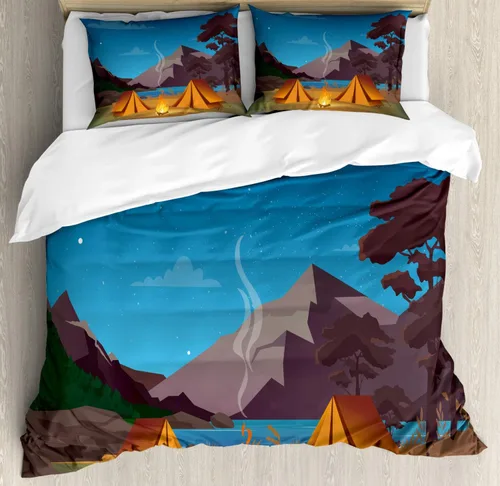 Vista 21 de Ambesonne Cartoon Duvet Cover Set, Pastel Animals Pattern Dragonflies Beetle Ladybug Earth Worm Spring, Decorative 3 Piece Bedding Set with 2 Pillow