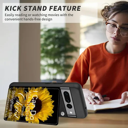 Vista 6 de Funda para Google Pixel 7 Pro con ranura para tarjetero, funda de piel sintética, doble cierre magnético y cubierta duradera de TPU a prueba