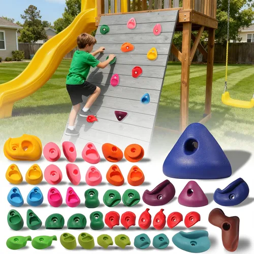 Vista 13 de Juego de 20 soportes de escalada en roca para niños, agarres de pared para escalada en roca, juego de pared para interiores y exteriores, juego