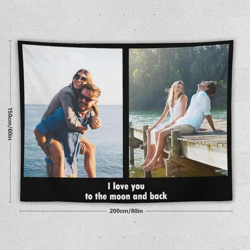 Vista 2 de Tapiz personalizado para cargar imágenes con fotos y textos, tapiz personalizado para colgar en la pared, manta de telón de fondo para decoración