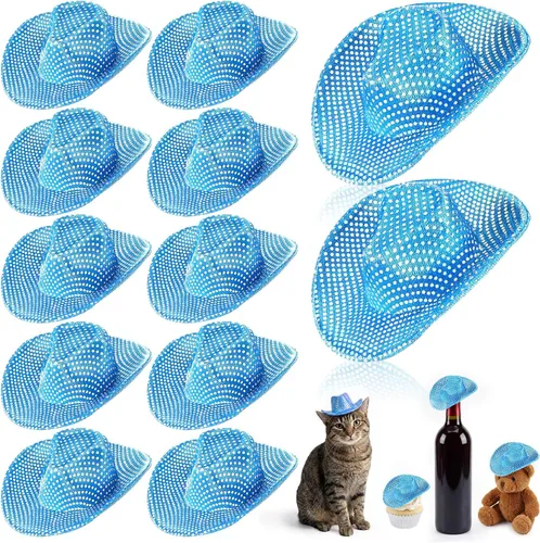 Vista 10 de Sotiff 12 piezas de mini sombrero de vaquero pequeño disco purpurina Negro