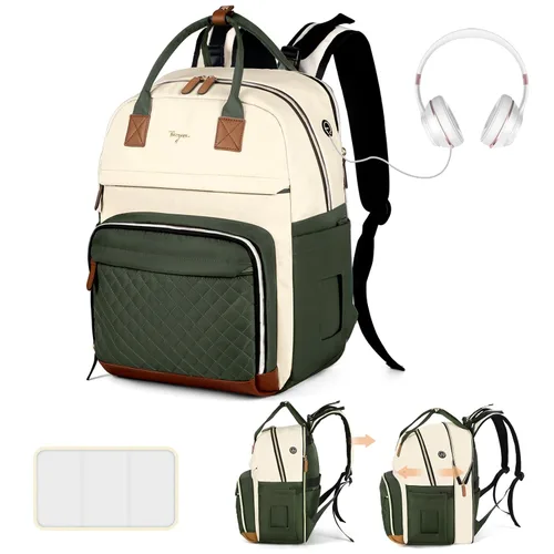 Vista 13 de Mochila para pañales extra grande para 2 niños gemelos, bolsas de viaje para bebé para mamá y papá, 25-37L, expandible, con cambiador, orificio