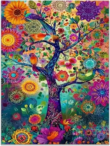 Vista 24 de VOCBAN Nature Tree of Life Abstract Pictures Canvas Painting Large Modern Canvas Wall Art Colorful Trees Living Room Wall Decor Plant Prints(black