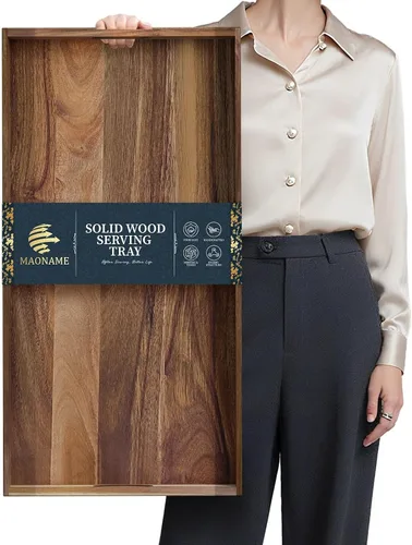 Vista 11 de MAONAME Bandeja de Servir de Madera con Asas, Bandeja Decorativa Blanca para Mesa de Café, Bandeja Rectangular Moderna, Bandeja Otomana de Madera