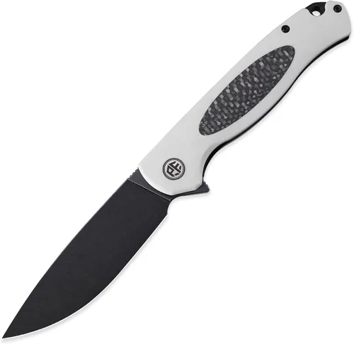 Vista 7 de Petrified fish PFB03 Stamp 3.58" D2 Cuchillo plegable de bolsillo con hoja Negro G10 con mango de fibra de carbono, clip de bolsillo, bloqueo