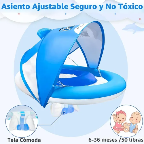 Vista 5 de Dolphin Baby Float with Canopy for Age 6-36 Months UPF 50+ Sun Protection Never Flip Over Dual Air Chambers Adjustable Safety Seat 4 Stage