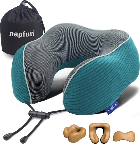 Vista 19 de NapFun - Almohada de cuello para viajes, almohada de cuello de viaje mejorada para avión 100% espuma viscoelástica para dormir y descansar durante