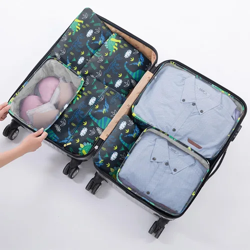 Vista 5 de BHAHB Juego de 7 cubos de embalaje para niños, organizadores de equipaje de viaje para maleta, accesorios de viaje con bolsa de zapatos para mujeres
