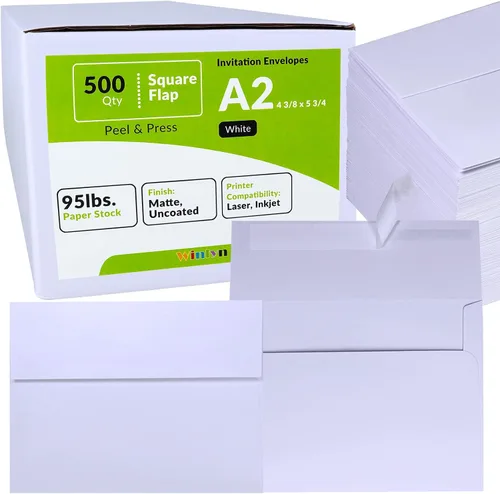 Vista 12 de 500 piezas de sobres de invitación A2 en marrón kraft, autoadhesivos, con solapa cuadrada, 4 3/8 x 5 3/4, sobres de RSVP, sobres de devolución, 100