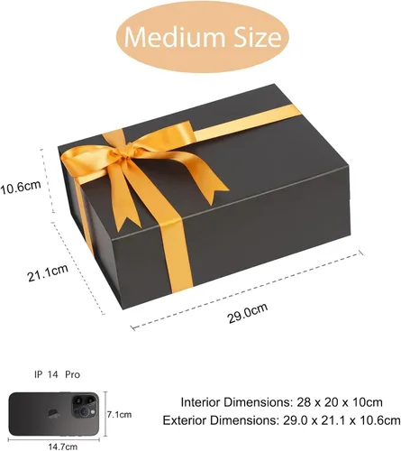 Vista 2 de Cajas de regalo negras con tapas, paquete de 3, caja de regalo mediana de Negro