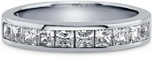 Vista 2 de BERRICLE Sterling Silver Rings Stackable Half Eternity Band Ring for Women, Channel Set Cubic Zirconia CZ - Cushion, Emerald, Princess Cut