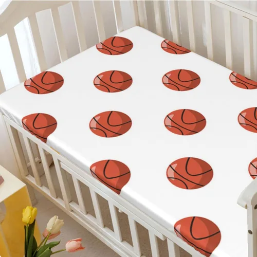 Vista 3 de Sábanas bajeras ajustables con temática de baloncesto, sábanas portátiles para cuna para niños pequeños, sábana de bebé para niños y niñas, 24 x 38